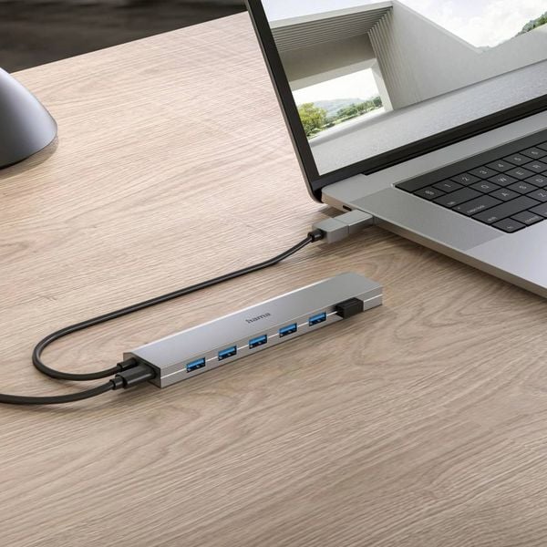 Produktbild: Hama 00200137 USB-Hub 7 Port USB-A USB 3.2 Gen1 5 GBit/s mit USB-C&reg; Stecker Grau