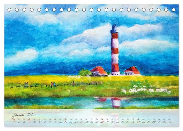 Produktbild: Gemalter K&uuml;stenzauber - Mit Pinsel und Farbe entlang der deutschen K&uuml;ste (Tischkalender 2026 DIN A5 quer), CALVENDO Monatskalender