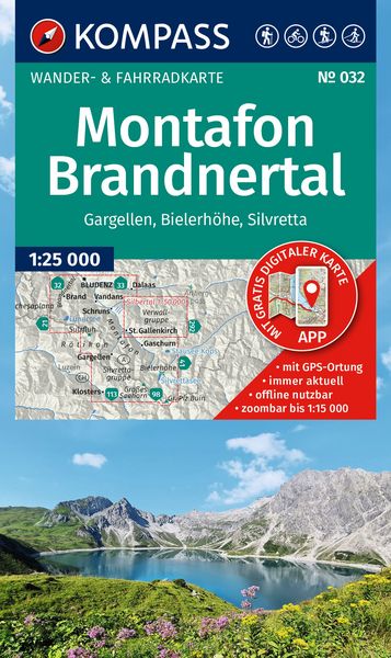 KOMPASS Wanderkarte 032 Montafon, Brandnertal, Gargellen, Bielerhöhe, Silvretta 1:25.000, Sonstige von , Kompass-Karten, 978-3-99154-316-9