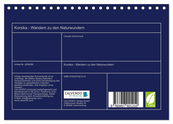 Produktbild: Korsika - Wandern zu den Naturwundern (Tischkalender 2026 DIN A5 quer), CALVENDO Monatskalender