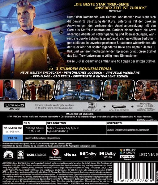 Produktbild: Star Trek: Strange New Worlds - Staffel 3 (4K Ultra HD) [3 BR4K]