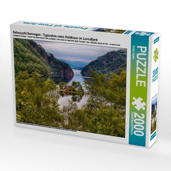 Sehnsucht Norwegen - Typisches rotes Holzhaus im Lovrafjord (Puzzle)