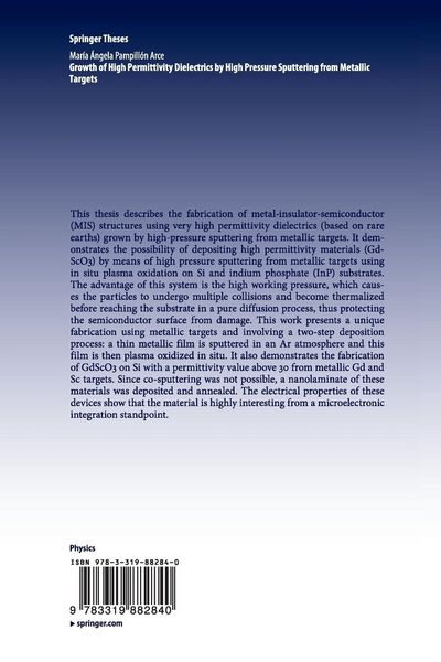 Produktbild: Growth of High Permittivity Dielectrics by High Pressure Sputtering from Metallic Targets