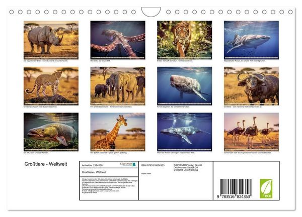 Produktbild: Gro&szlig;tiere - Weltweit (Wandkalender 2027 DIN A4 quer), CALVENDO Monatskalender