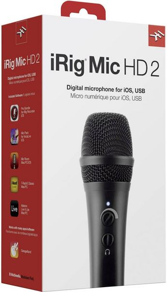 Produktbild: Handymikrofon IK Multimedia iRig Mic HD 2 &Uuml;bertragungsart (Details):Kabelgebunden inkl. Kabel, inkl. Tasche, inkl. Stativ