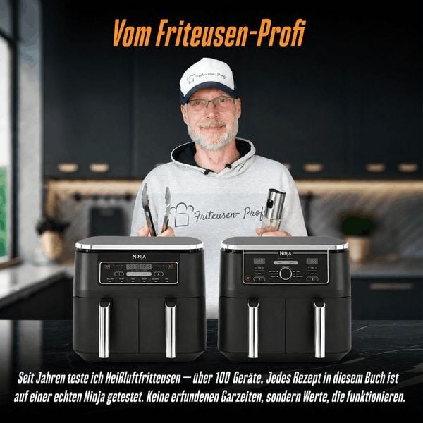 Produktbild: Ninja Hei&szlig;luftfritteuse Rezeptbuch Dual Zone: 2 K&ouml;rbe, 1 perfekte Mahlzeit &ndash; erprobte Rezepte mit exakt abgestimmten Garzeiten | Erfahrung aus &uuml;ber 100 Airfryer-Tests