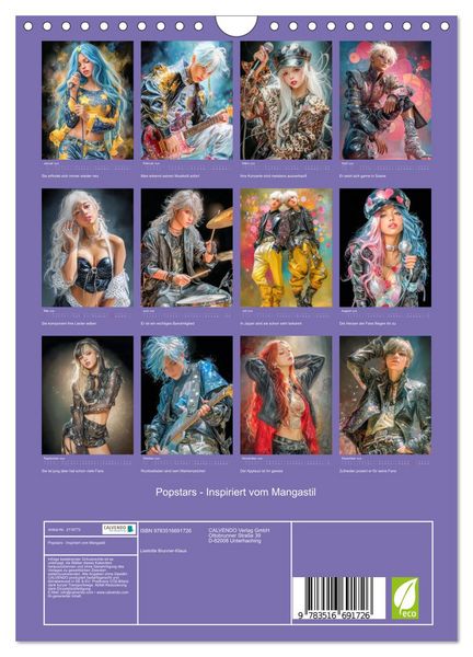 Produktbild: Popstars - Inspiriert vom Mangastil (Wandkalender 2026 DIN A4 hoch), CALVENDO Monatskalender