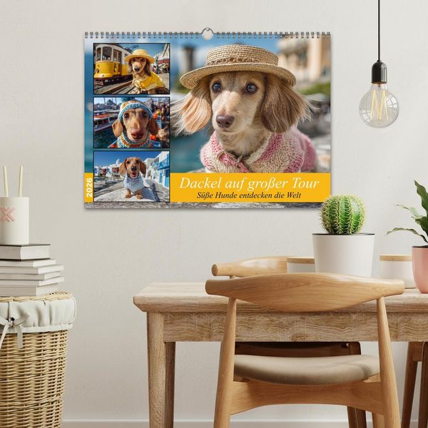 Produktbild: Dackel auf gro&szlig;er Tour - S&uuml;&szlig;e Hunde entdecken die Welt (Wandkalender 2026 DIN A3 quer), CALVENDO Monatskalender