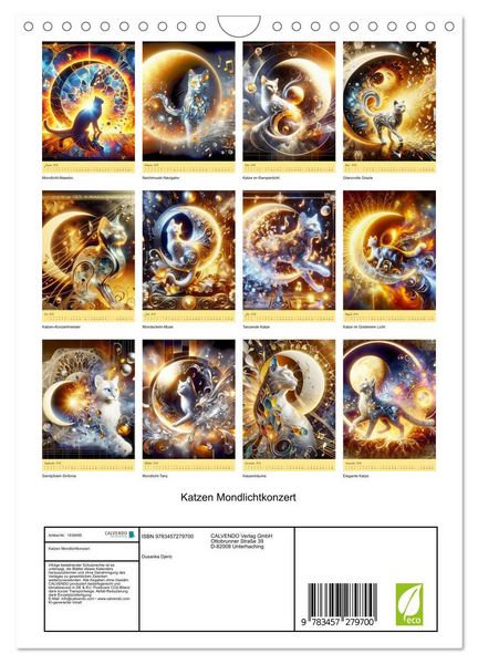 Produktbild: Katzen Mondlichtkonzert (Wandkalender 2026 DIN A4 hoch), CALVENDO Monatskalender