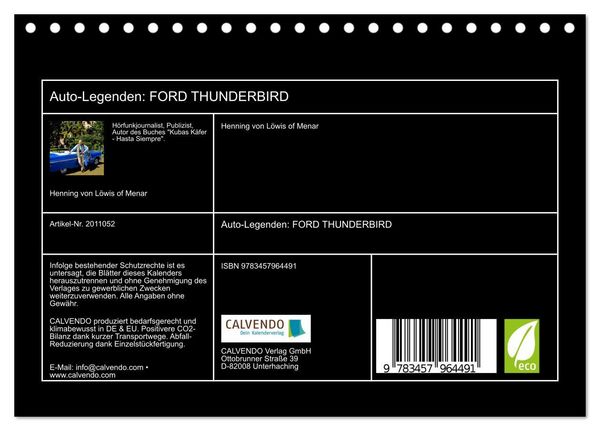 Produktbild: Auto-Legenden: FORD THUNDERBIRD (Tischkalender 2026 DIN A5 quer), CALVENDO Monatskalender