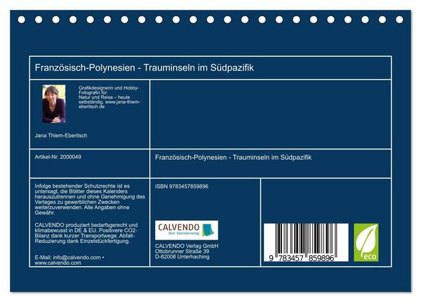 Produktbild: Franz&ouml;sisch-Polynesien - Trauminseln im S&uuml;dpazifik (Tischkalender 2026 DIN A5 quer), CALVENDO Monatskalender