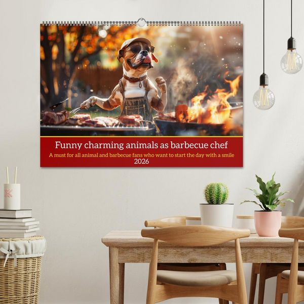Produktbild: Funny charming animals as barbecue chef (Wall Calendar 2026 DIN A2 landscape), CALVENDO 12 Month Wall Calendar