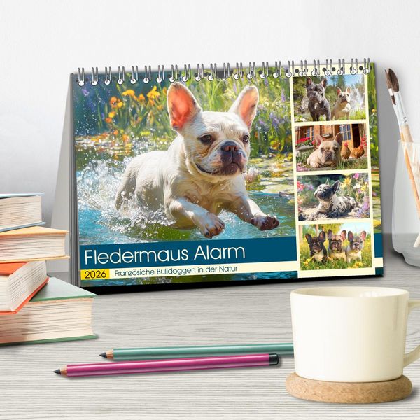 Produktbild: Fledermaus Alarm. Franz&ouml;siche Bulldoggen in der Natur (Tischkalender 2026 DIN A5 quer), CALVENDO Monatskalender