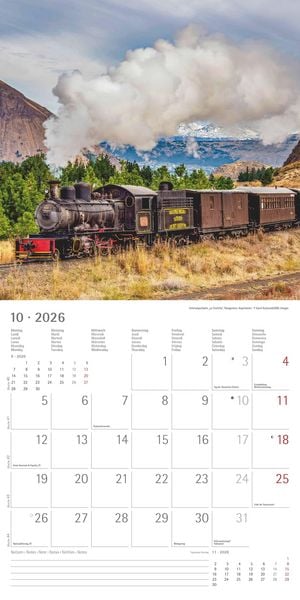 Produktbild: Eisenbahnen 2026 - Broschürenkalender 30x30 cm (30x60 geöffnet) - Kalender mit Platz für Notizen - Steam Engines - Bildkalender - Wandkalender