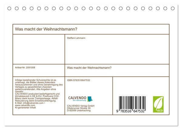 Produktbild: Was macht der Weihnachtsmann? (Tischkalender 2026 DIN A5 quer), CALVENDO Monatskalender