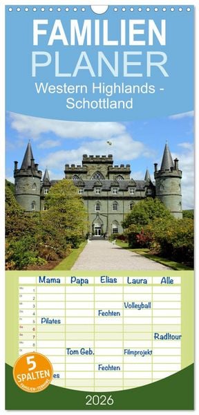 Produktbild: Familienplaner 2026 - Western Highlands - Schottland mit 5 Spalten (Wandkalender, 21 x 45 cm) CALVENDO