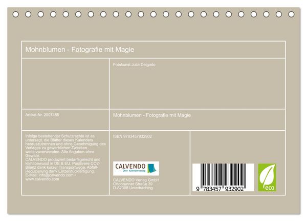 Produktbild: Mohnblumen - Fotografie mit Magie (Tischkalender 2026 DIN A5 quer), CALVENDO Monatskalender