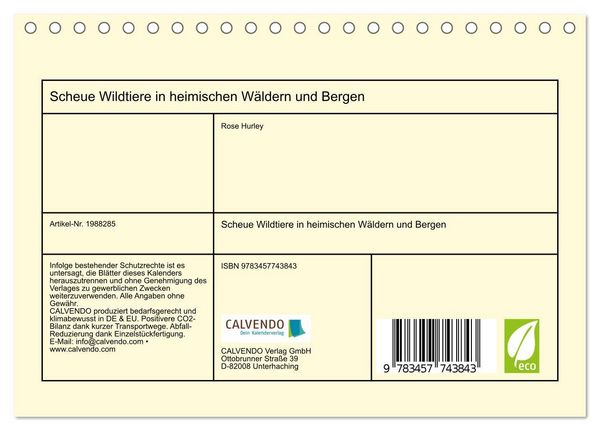 Produktbild: Scheue Wildtiere in heimischen W&auml;ldern und Bergen (Tischkalender 2026 DIN A5 quer), CALVENDO Monatskalender