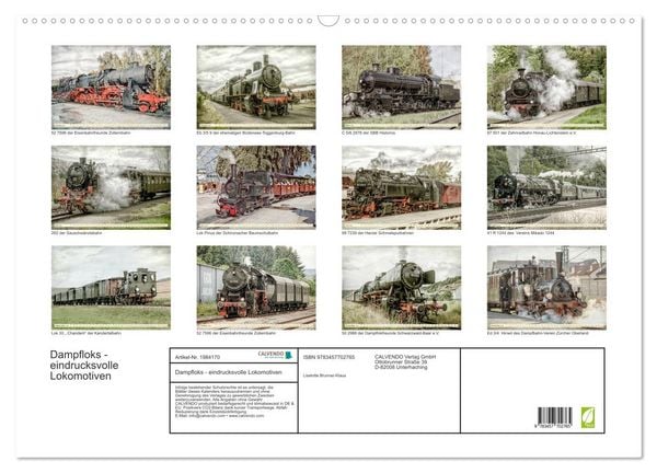 Produktbild: Dampfloks - eindrucksvolle Lokomotiven (Wandkalender 2026 DIN A2 quer), CALVENDO Monatskalender