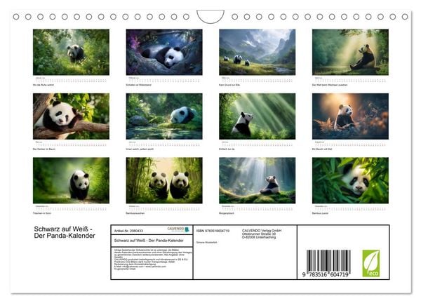 Produktbild: Schwarz auf Wei&szlig; - Der Panda-Kalender (Wandkalender 2026 DIN A4 quer), CALVENDO Monatskalender