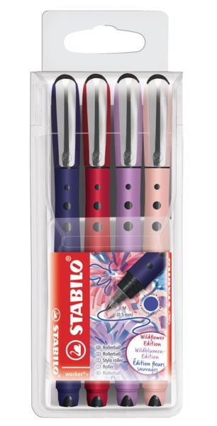 Produktbild: STABILO Tintenroller worker+ Wildflower Edition 0,5mm 4 St&uuml;ck Kunststoffetui
