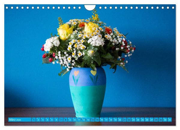 Produktbild: Still Life - Blumen vor der blauen Wand (Wandkalender 2026 DIN A4 quer), CALVENDO Monatskalender