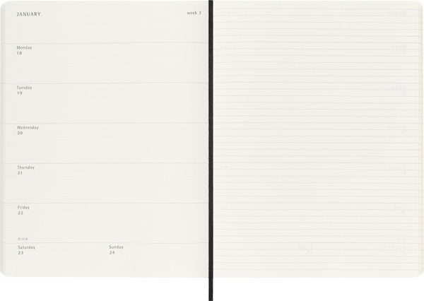 Produktbild: Moleskine 12 Monate Wochen Notizkalender 2027, XL, 1 Wo = 1 Seite, rechts linierte Seite, Weicher Einband, Schwarz