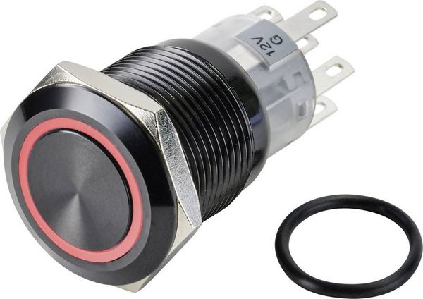 Produktbild: TRU COMPONENTS TC-9428172 LAS1-AGQ-22E/R/12V/A Drucktaster 250 V/AC 3 A 2 x Aus/(Ein) tastend Rot (&Oslash;) 19 mm IP65 1 St.