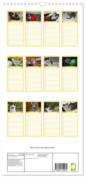 Produktbild: Familienplaner 2027 - Die Launen der Katzen 2027 mit 5 Spalten (Wandkalender, 21 x 45 cm) CALVENDO