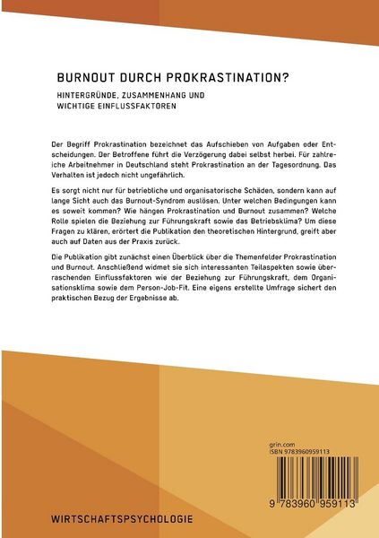Produktbild: Burnout durch Prokrastination? Hintergr&uuml;nde, Zusammenhang und wichtige Einflussfaktoren