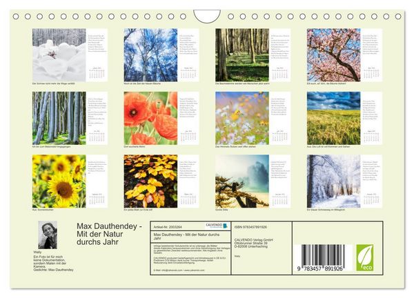 Produktbild: Max Dauthendey - Mit der Natur durchs Jahr (Wandkalender 2026 DIN A4 quer), CALVENDO Monatskalender