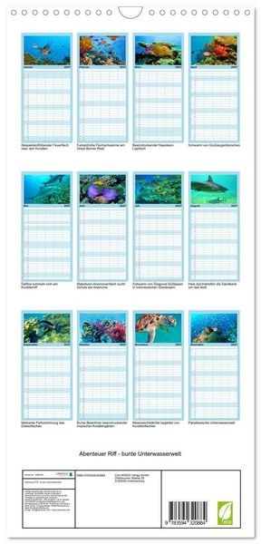 Produktbild: Familienplaner 2027 - Abenteuer Riff - bunte Unterwasserwelt mit 5 Spalten (Wandkalender, 21 x 45 cm) CALVENDO