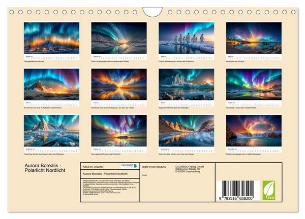 Produktbild: Aurora Borealis - Polarlicht Nordlicht (Wandkalender 2026 DIN A4 quer), CALVENDO Monatskalender