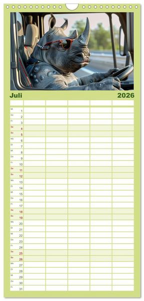 Produktbild: Familienplaner 2026 - Tierisch lustige LKW-Fahrer mit 5 Spalten (Wandkalender, 21 x 45 cm) CALVENDO