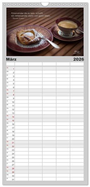 Produktbild: Familienplaner 2026 - Gedanken... Bildkalender mit Spr&uuml;chen mit 5 Spalten (Wandkalender, 21 x 45 cm) CALVENDO