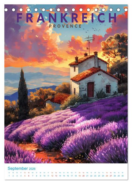 Produktbild: Frankreich - Old School Poster Style (Tischkalender 2026 DIN A5 hoch), CALVENDO Monatskalender