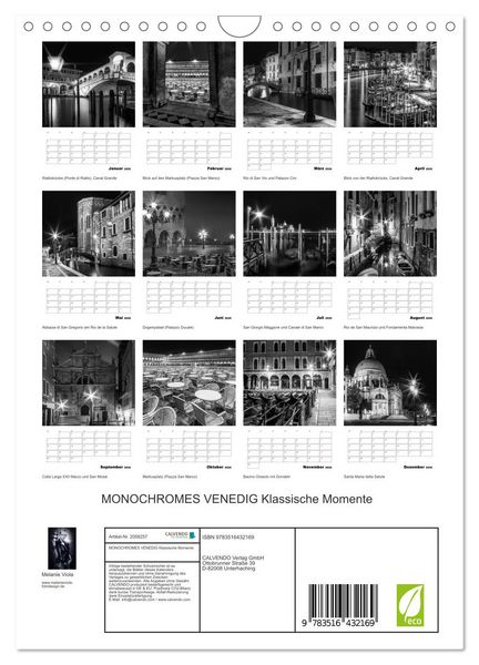 Produktbild: MONOCHROMES VENEDIG Klassische Momente (Wandkalender 2026 DIN A4 hoch), CALVENDO Monatskalender