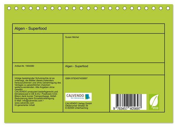 Produktbild: Algen - Superfood (Tischkalender 2026 DIN A5 quer), CALVENDO Monatskalender