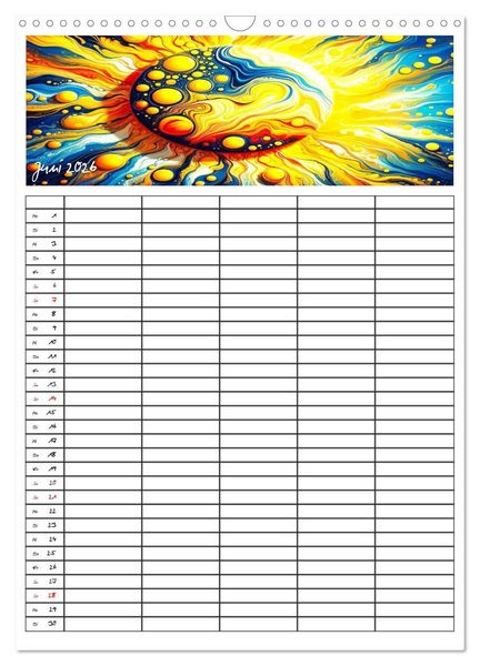 Produktbild: Pouring Art Familienplaner - Durch das Jahr mit KI-kreierter Pouring Kunst (Wandkalender 2026 DIN A3 hoch), CALVENDO Monatskalender