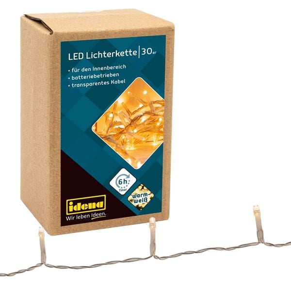 Idena Lichterkette 30 LED warmweiß 6h Timer 2,6m