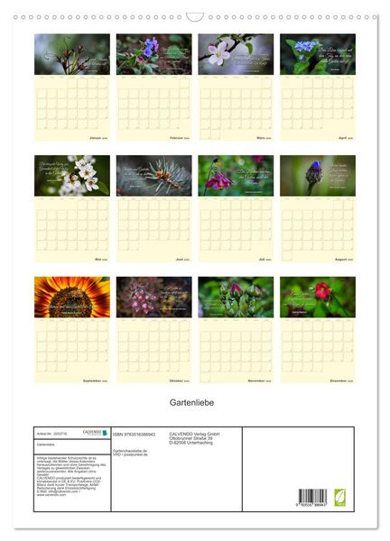 Produktbild: Gartenliebe (Wandkalender 2026 DIN A2 hoch), CALVENDO Monatskalender
