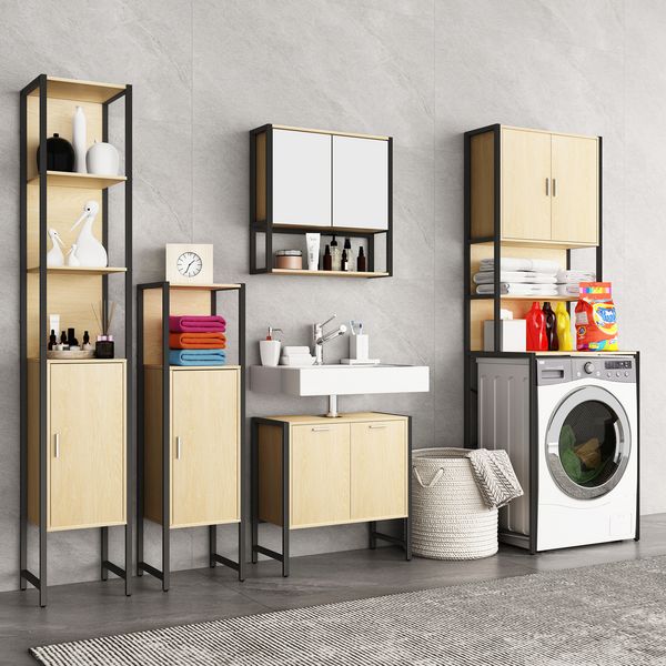 Produktbild: Holz Metall Badm&ouml;bel Midischrank Badschrank Edino
