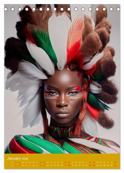 Produktbild: African beauties in a feather style (Desk Calendar 2026 DIN A5 portrait), CALVENDO 12 Month DeskCalendar