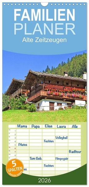 Produktbild: Familienplaner 2026 - Alte Zeitzeugen mit 5 Spalten (Wandkalender, 21 x 45 cm) CALVENDO