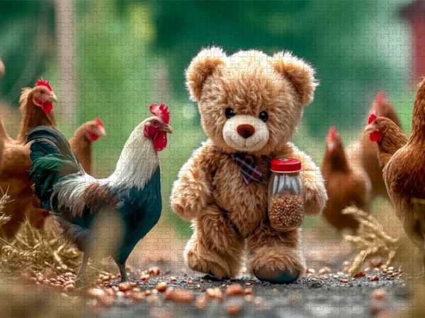 Produktbild: CALVENDO Puzzle H&uuml;hner f&uuml;ttern macht Spa&szlig; | 1000 Teile Lege-Gr&ouml;&szlig;e 64x48cm Foto-Puzzle f&uuml;r gl&uuml;ckliche Stunden