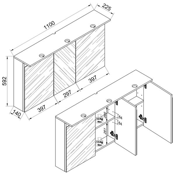 Produktbild: LED Bad Spiegelschrank Steckdose 59x110x23 Cosila