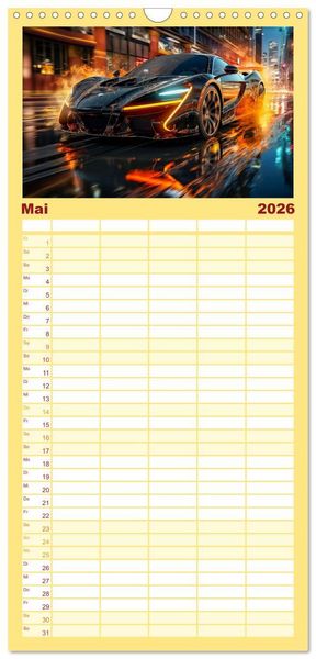 Produktbild: Familienplaner 2026 - Sportwagen Fantasien mit 5 Spalten (Wandkalender, 21 x 45 cm) CALVENDO