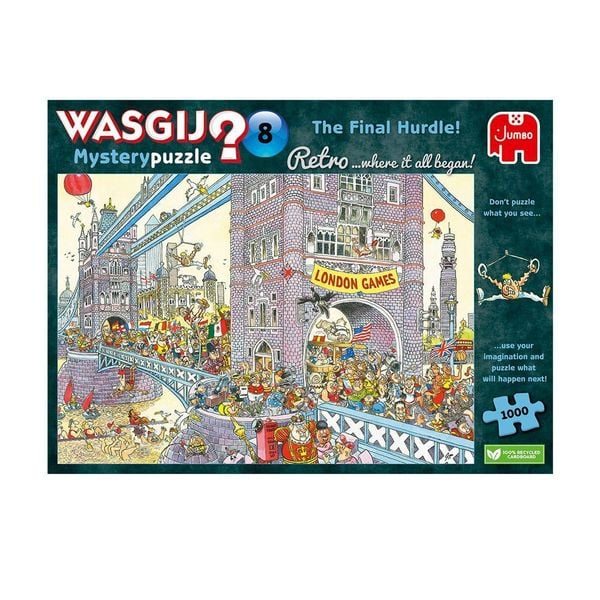 Jumbo 1110100330 - Wasgij Retro Mystery 8, The Final Hurdle, Die letzte Hürde, Comic-Puzzle, 1000 Teile