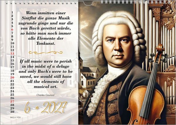Produktbild: Johann-Sebastian-Bach-Zitate-Kalender, ein Musik-Kalender 2027, DIN A4