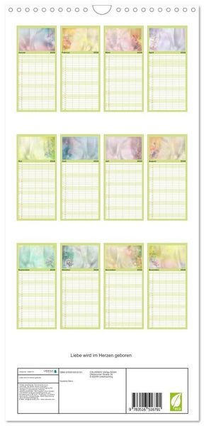 Produktbild: Familienplaner 2026 - Liebe wird im Herzen geboren mit 5 Spalten (Wandkalender, 21 x 45 cm) CALVENDO